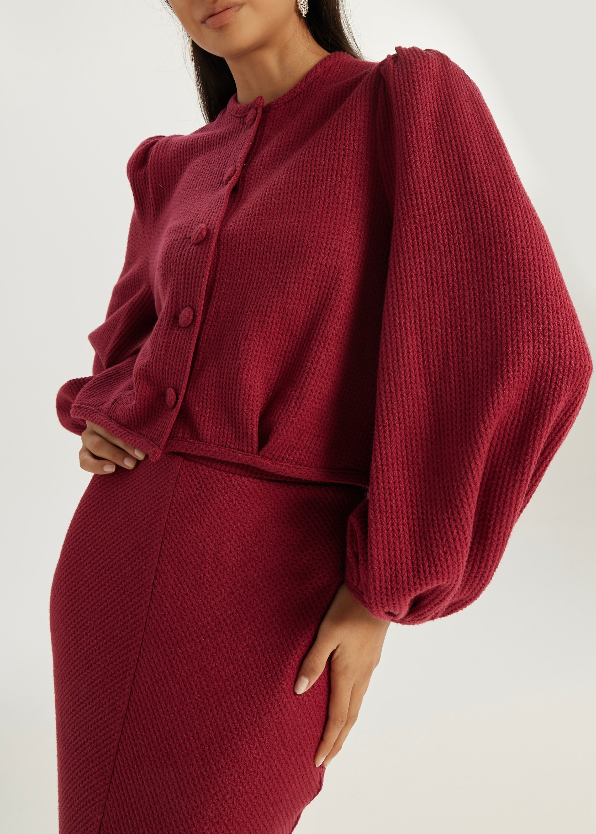 Elsya Soft Cable Cardigan | Crimson Red