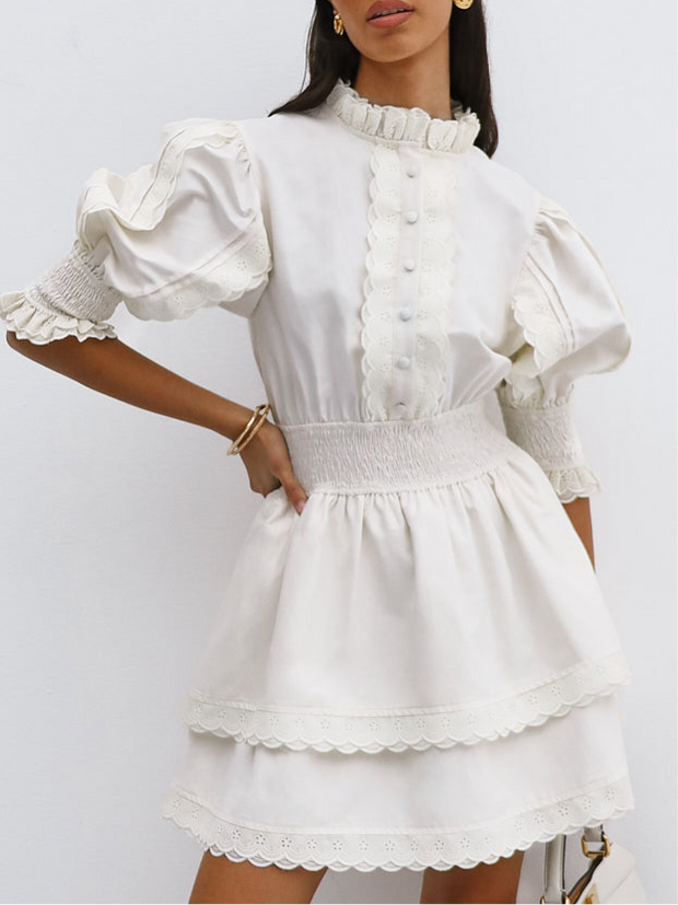 Elann Frill Cotton Dress | White