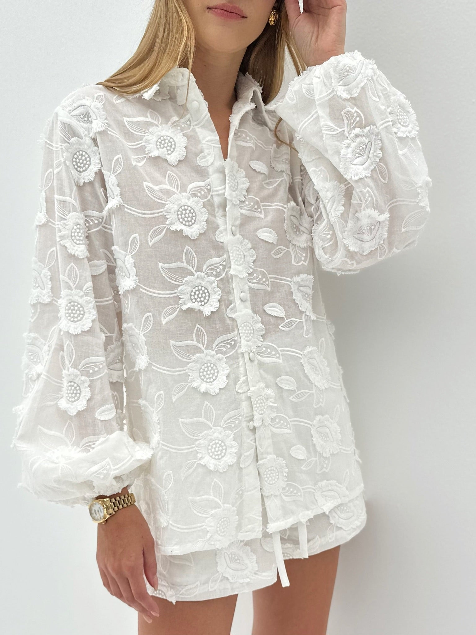 White Cotton Applique Shorts