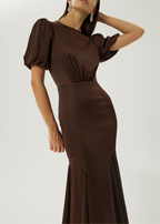 Sidney Satin Maxi Dress With Peplum | Cocoa