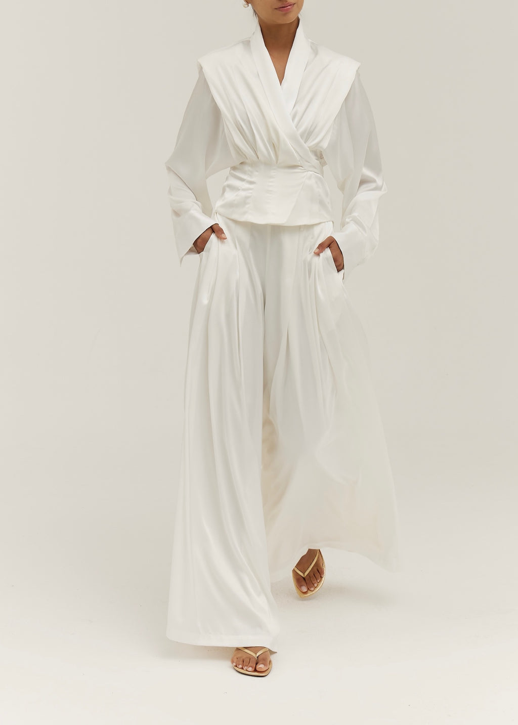 Gal Tie Waist Satin Cinch Jacket | Ivory Silk