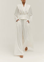 Gal Tie Waist Satin Cinch Jacket | Ivory Silk