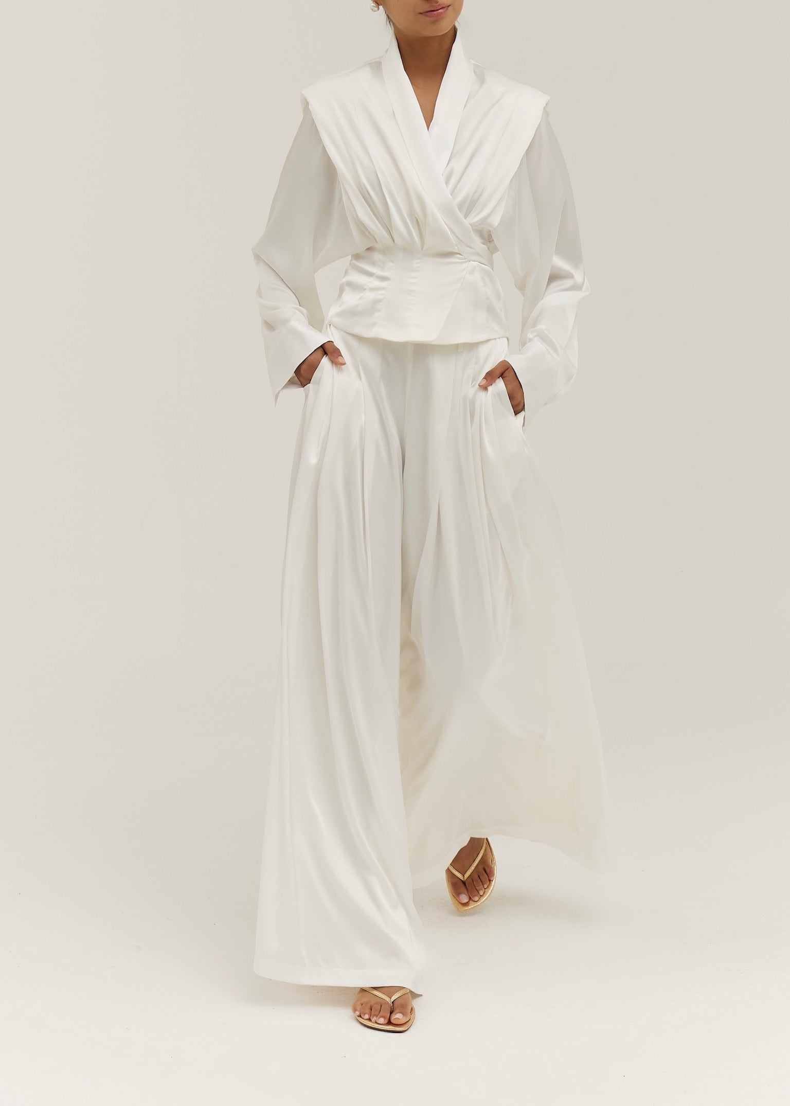 Gal Tie Waist Satin Cinch Jacket | Ivory Silk