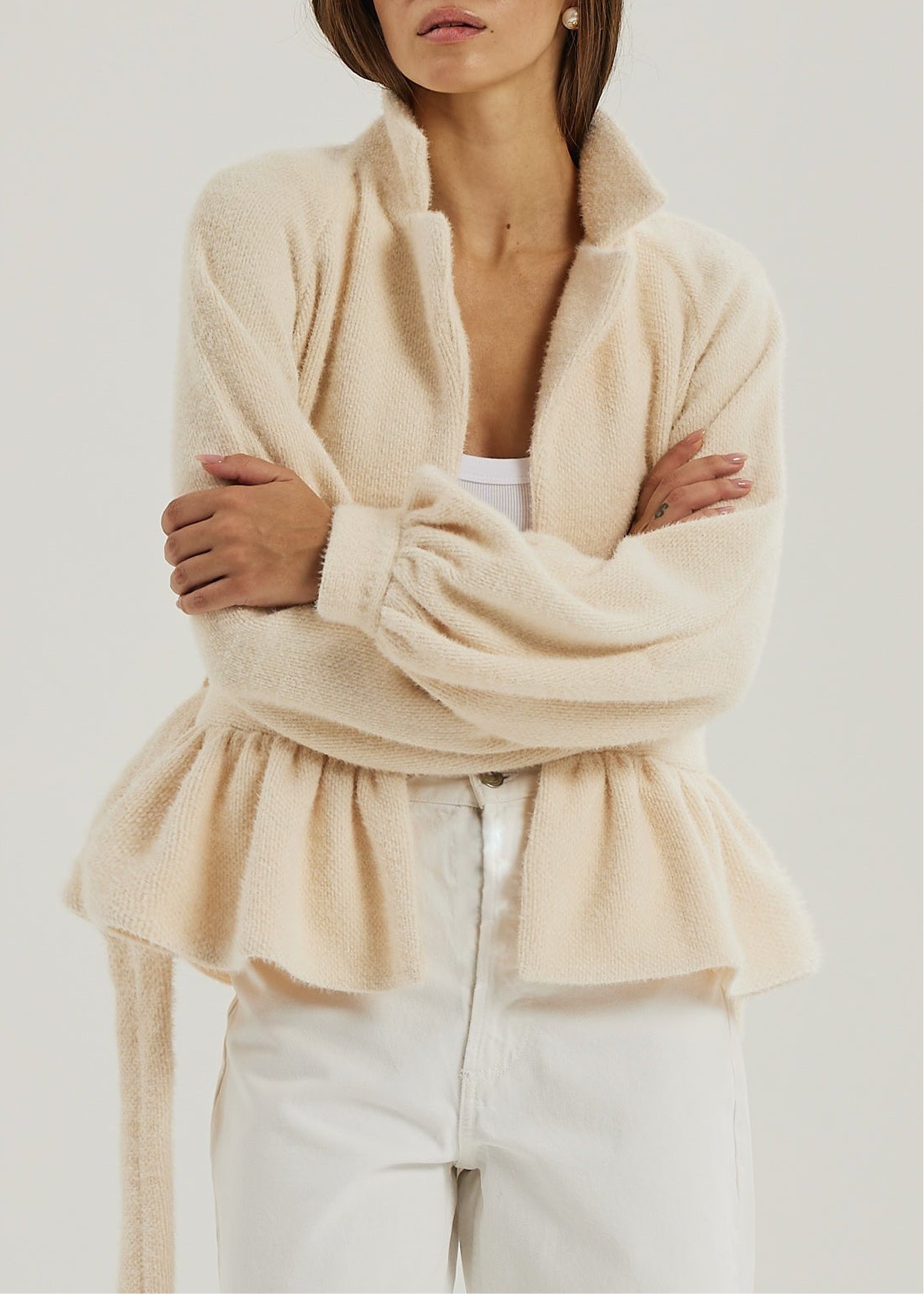 Palais Belted Peplum Cardigan | Ivory Blush