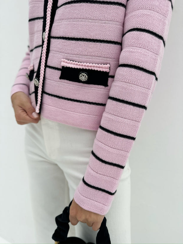 Solene Knitted Stripe Cardigan | Orchid/Black