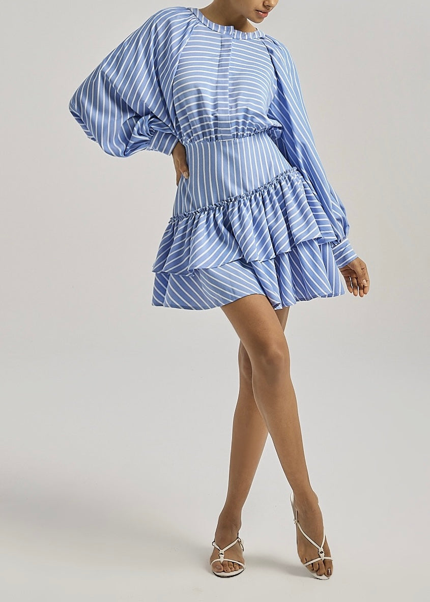 Alyson Stripe Tiered Day Dress | Blue/White
