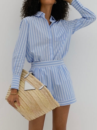 Portia Cotton Classic Stripe Shirt | Sky Blue