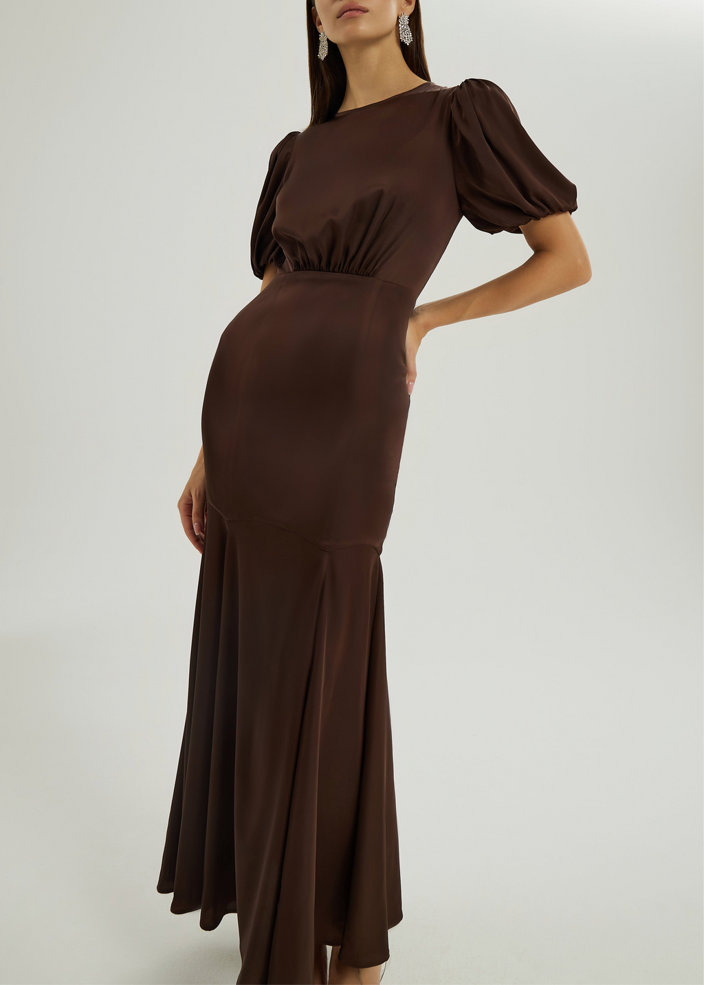 Sidney Satin Maxi Dress With Peplum | Cocoa