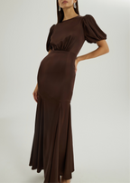 Sidney Satin Maxi Dress With Peplum | Cocoa