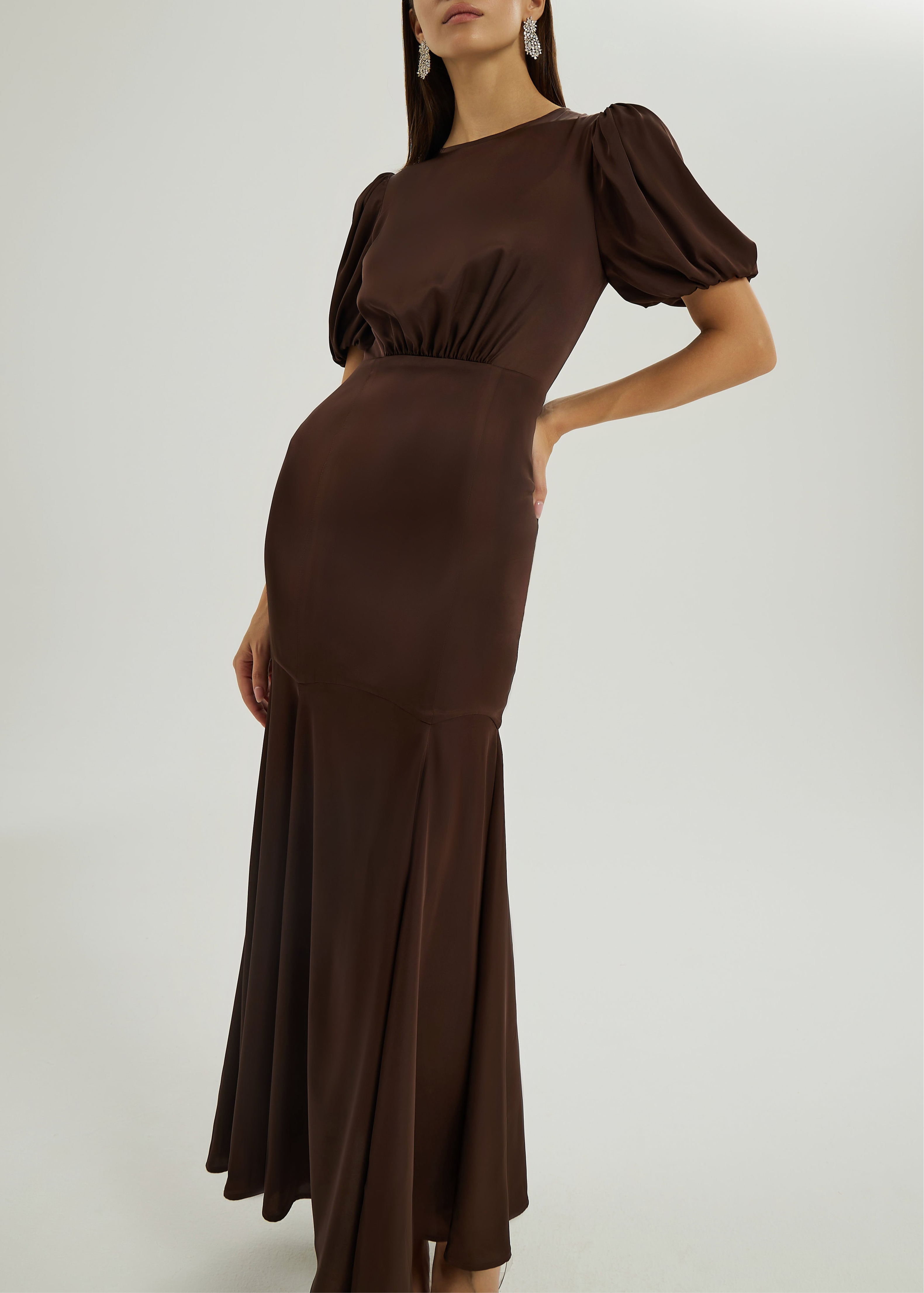 Sidney Satin Maxi Dress With Peplum | Cocoa