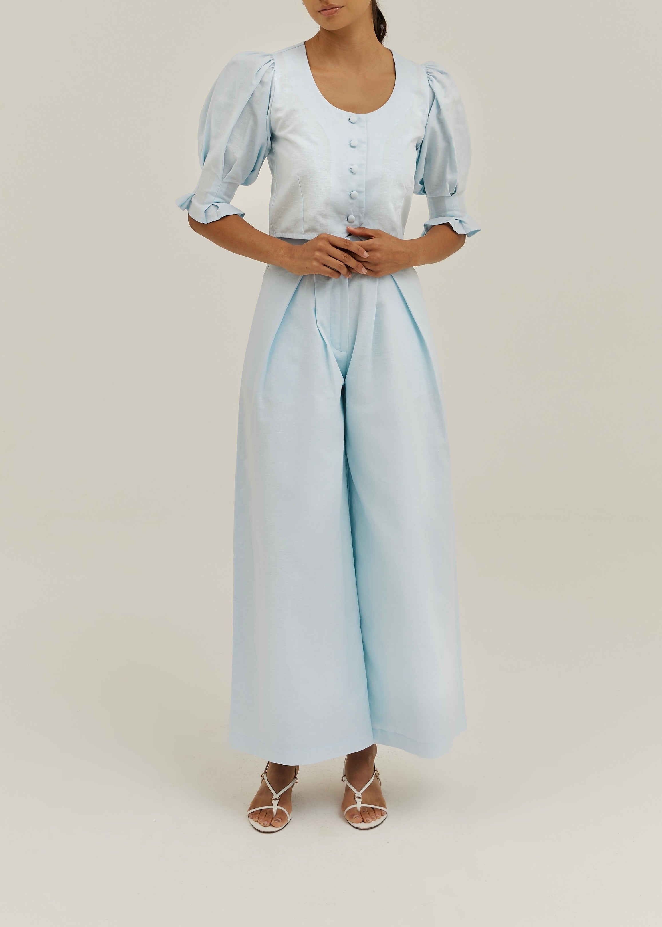 Ellina Timeless Linen Blouse | Pastel Blue