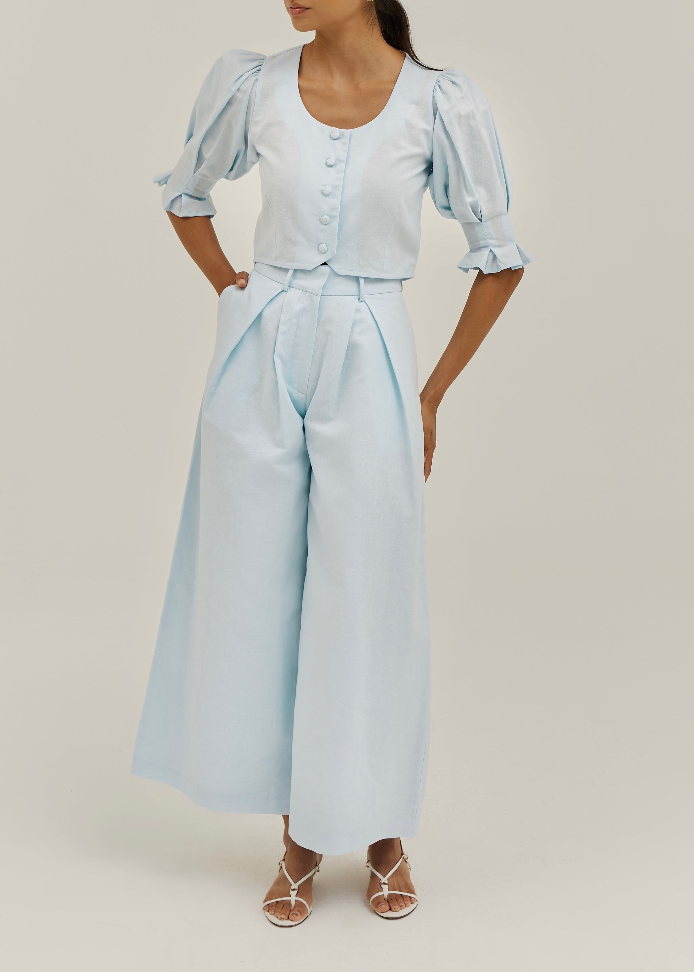 Ellina Timeless Linen Blouse | Pastel Blue