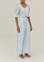 Ellina Timeless Linen Blouse | Pastel Blue