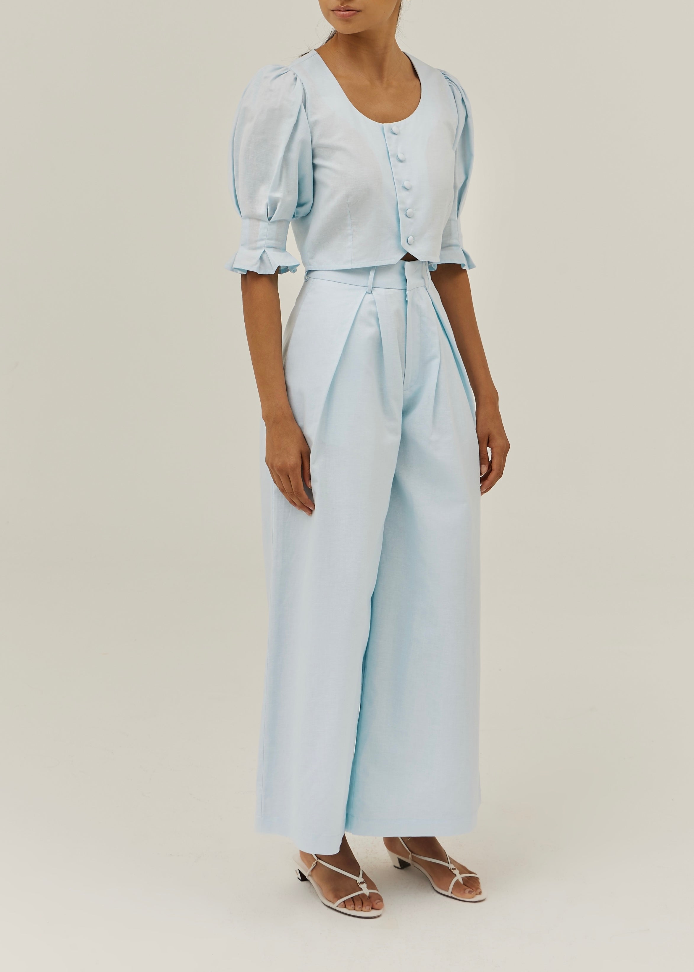 Ellina Timeless Linen Blouse | Pastel Blue