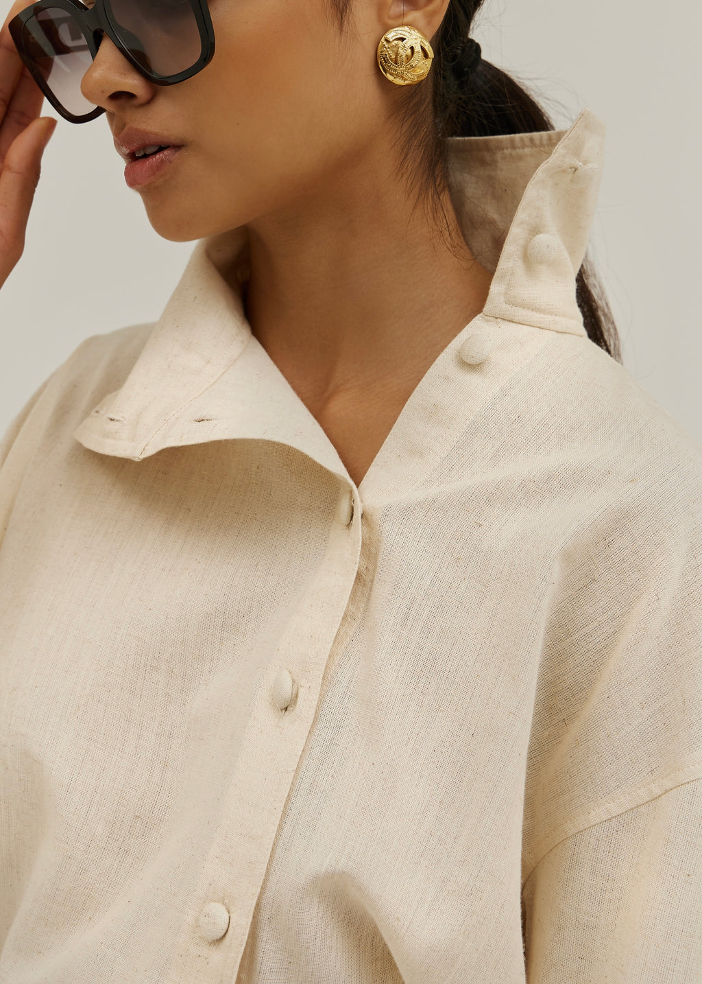 Caroline Asymmetric Button Through Shirt | Sand