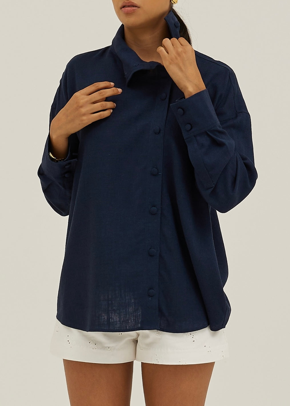 Caroline Asymmetric Button Through Shirt | Navy