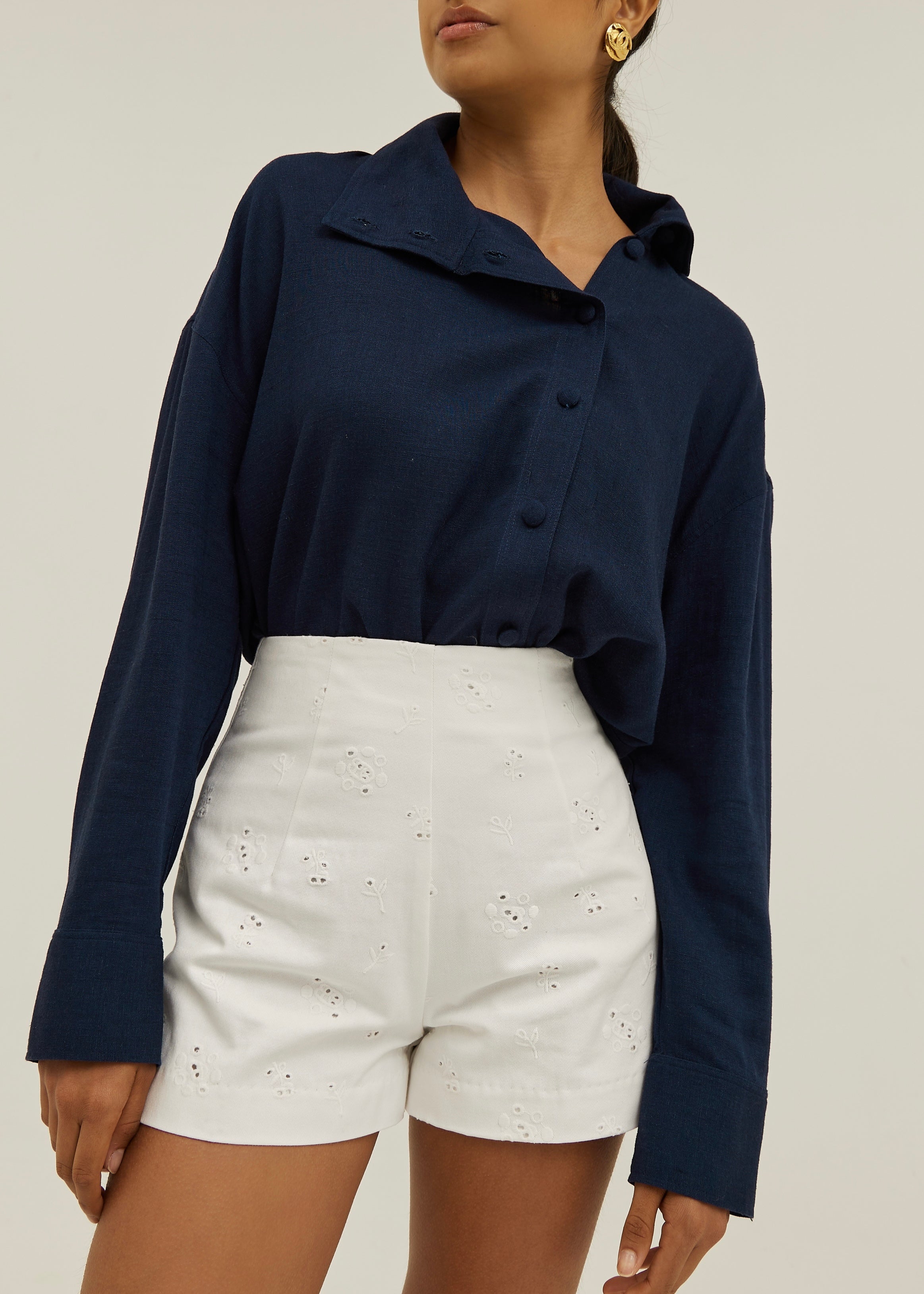 Caroline Asymmetric Button Through Shirt | Navy
