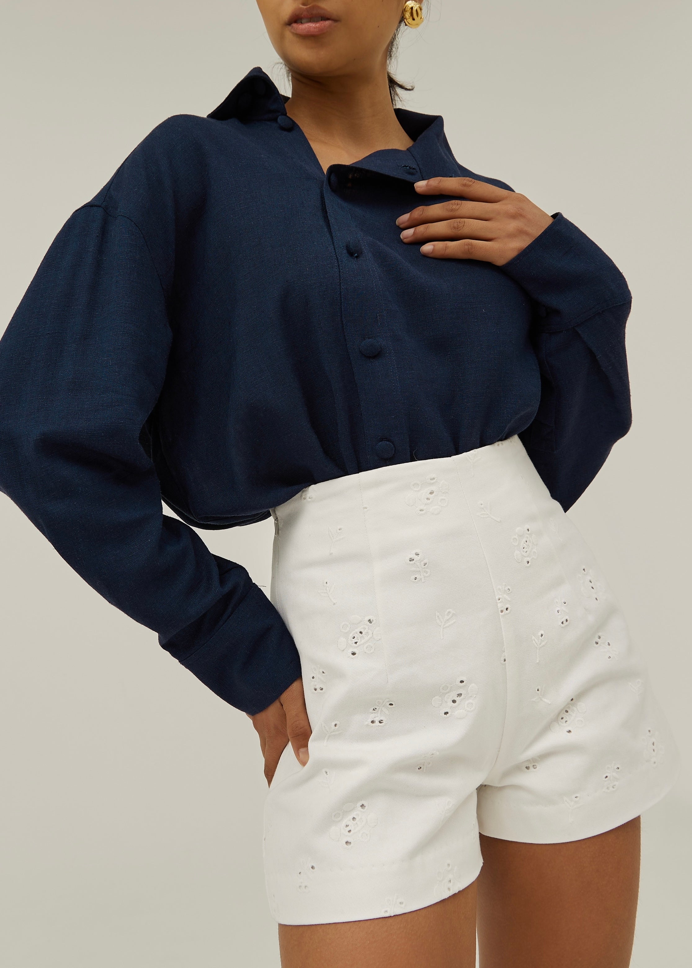 Caroline Asymmetric Button Through Shirt | Navy