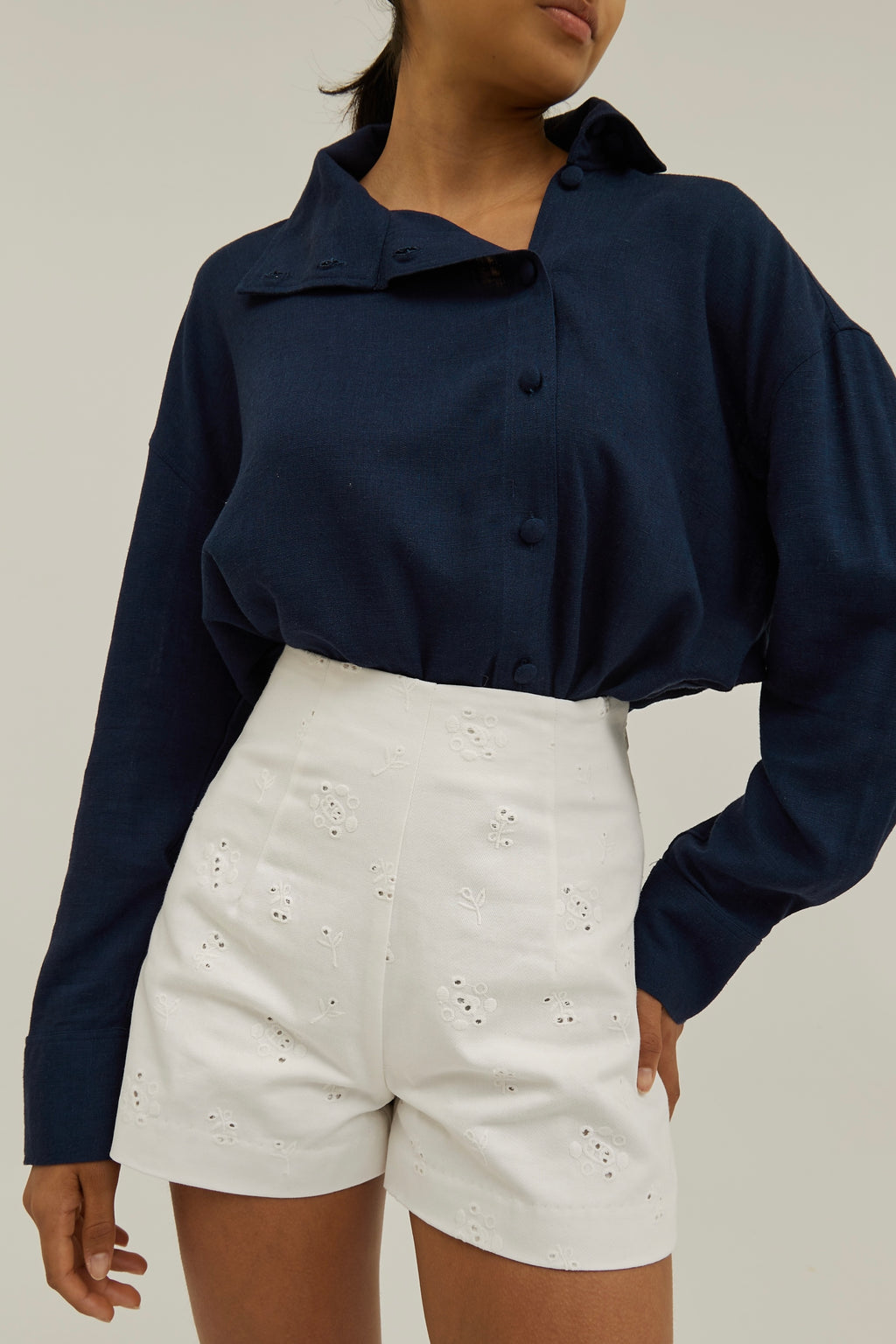 Caroline Asymmetric Button Through Shirt | Navy