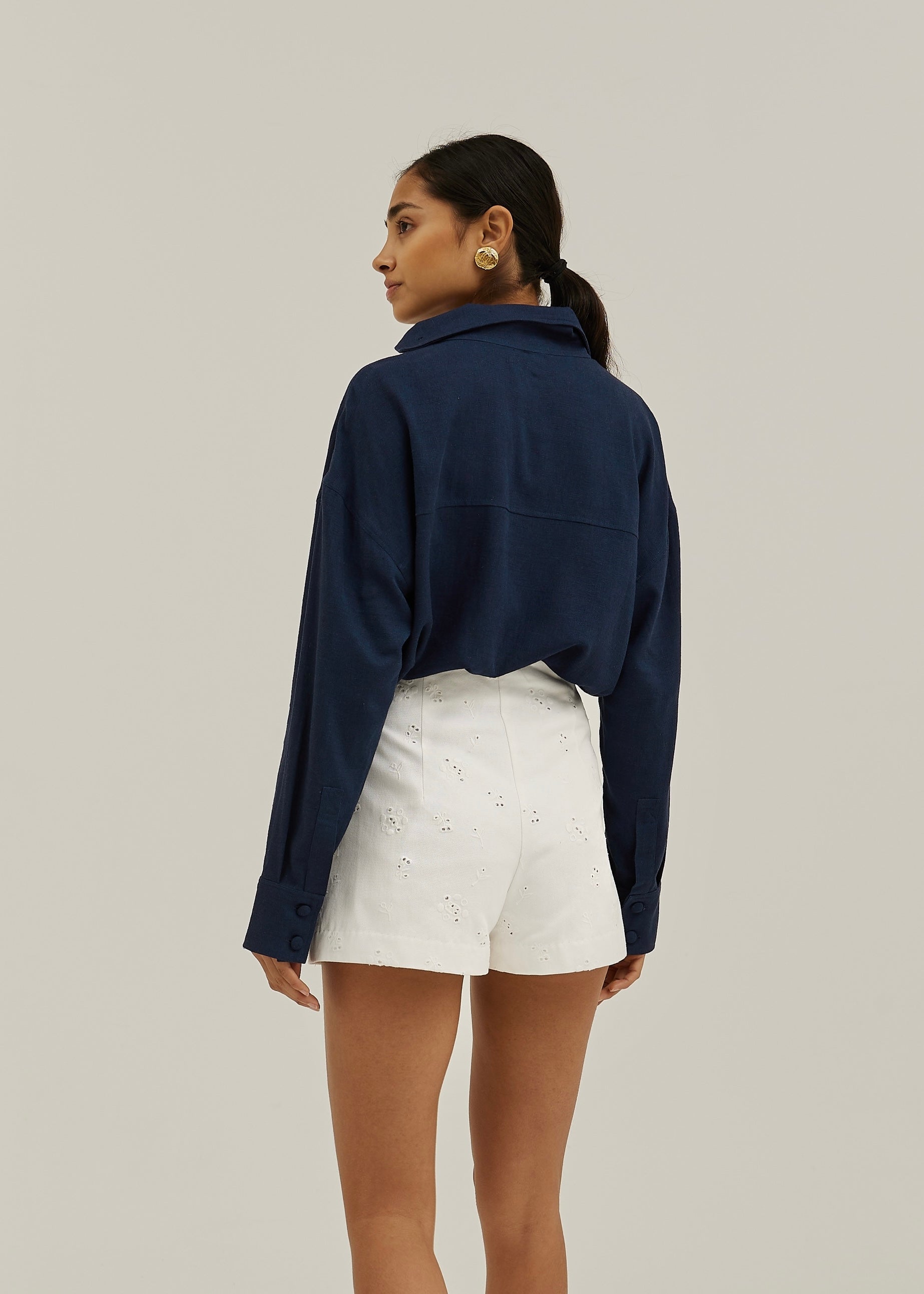 Caroline Asymmetric Button Through Shirt | Navy