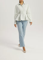 Riina Stripe Premium Peplum Shirt | Matcha /White