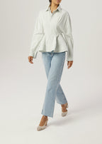 Riina Stripe Premium Peplum Shirt | Matcha /White