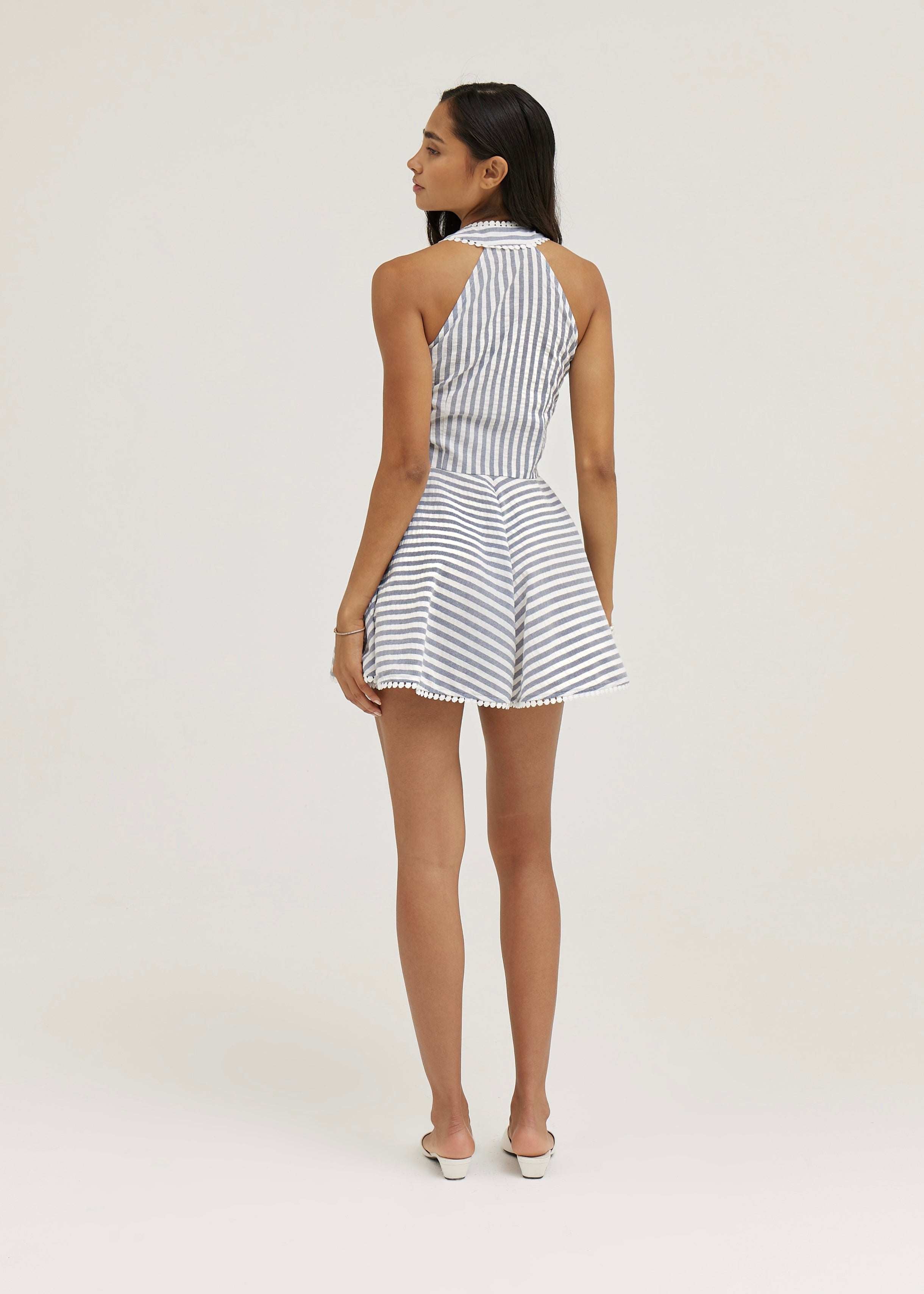 Tania Striped Sleeveless Playsuit | Navy/White