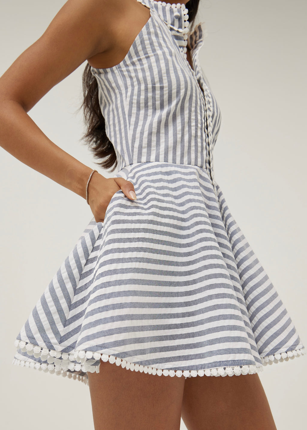 Tania Striped Sleeveless Playsuit | Navy/White