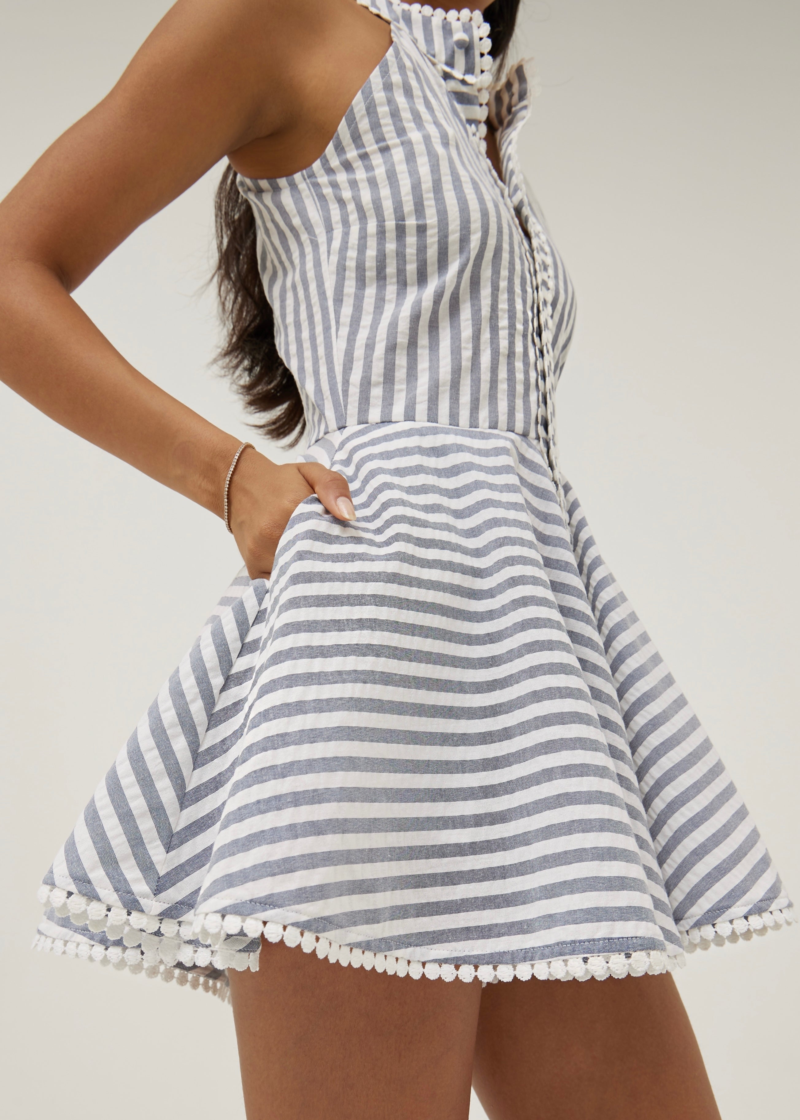 Tania Striped Sleeveless Playsuit | Navy/White