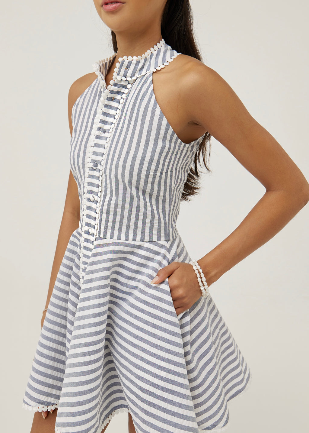 Tania Striped Sleeveless Playsuit | Navy/White