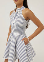 Tania Striped Sleeveless Playsuit | Navy/White