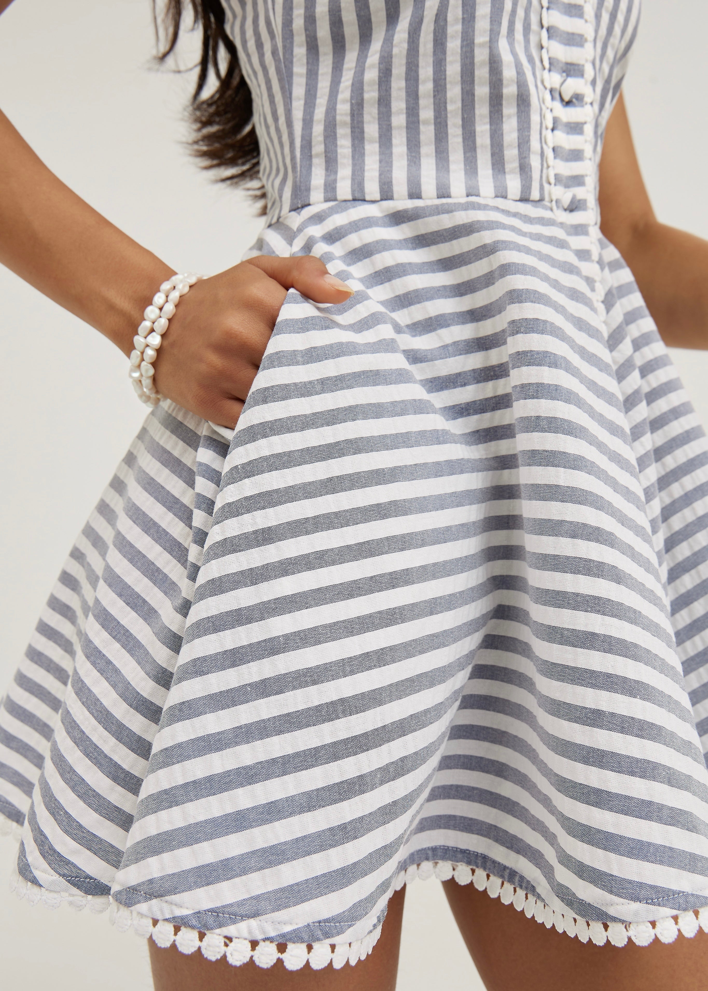 Tania Striped Sleeveless Playsuit | Navy/White