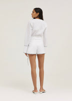Nadia Linen Contrast Edge Shirt | White/Blue