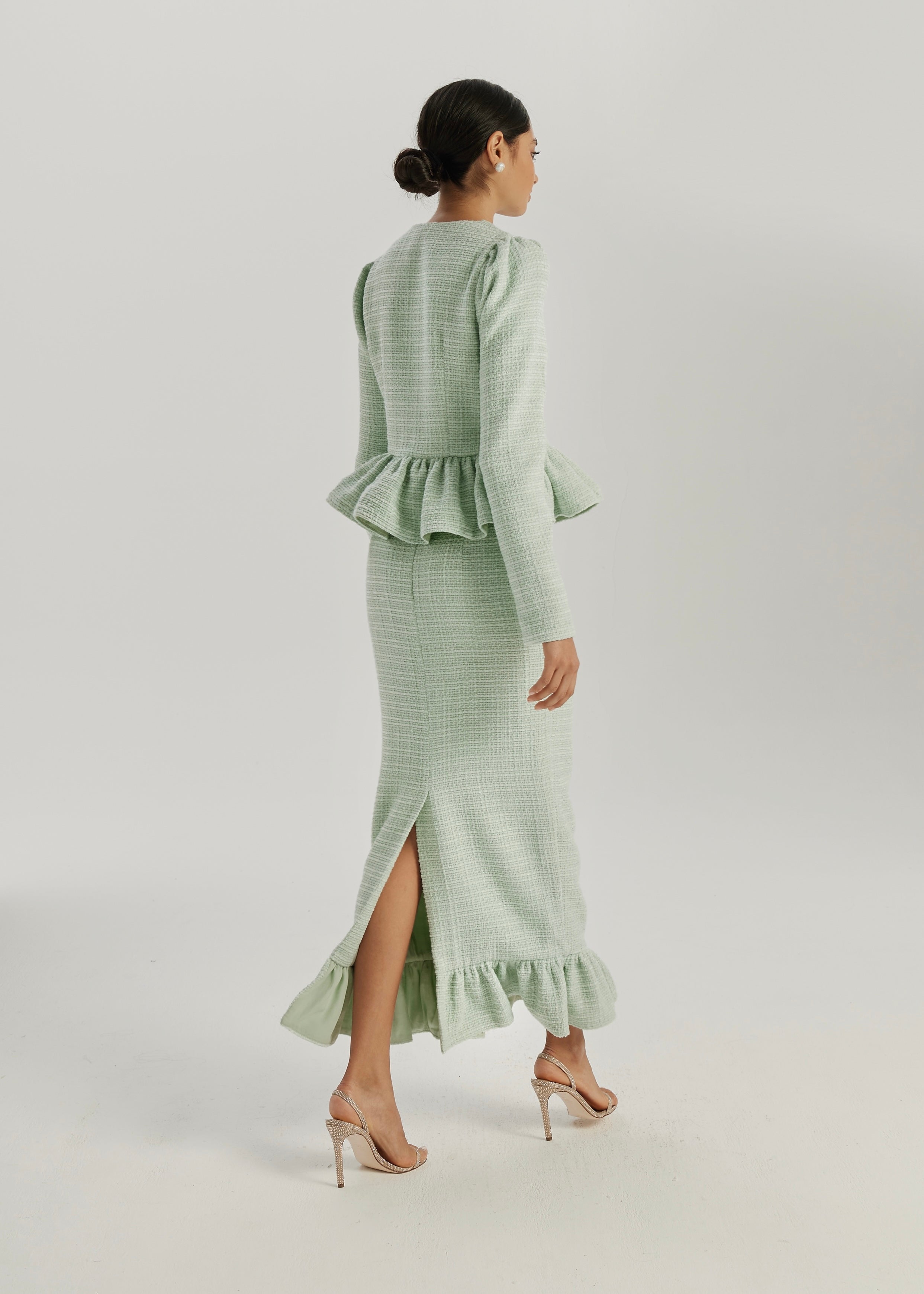 Andora Peplum Tweed Jacket | Pistachio – VITA GRACE