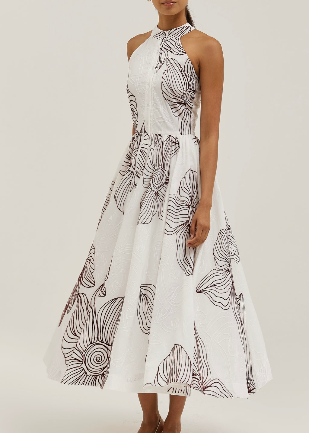 Tillie Embroidered Day Dress | White/Merlot