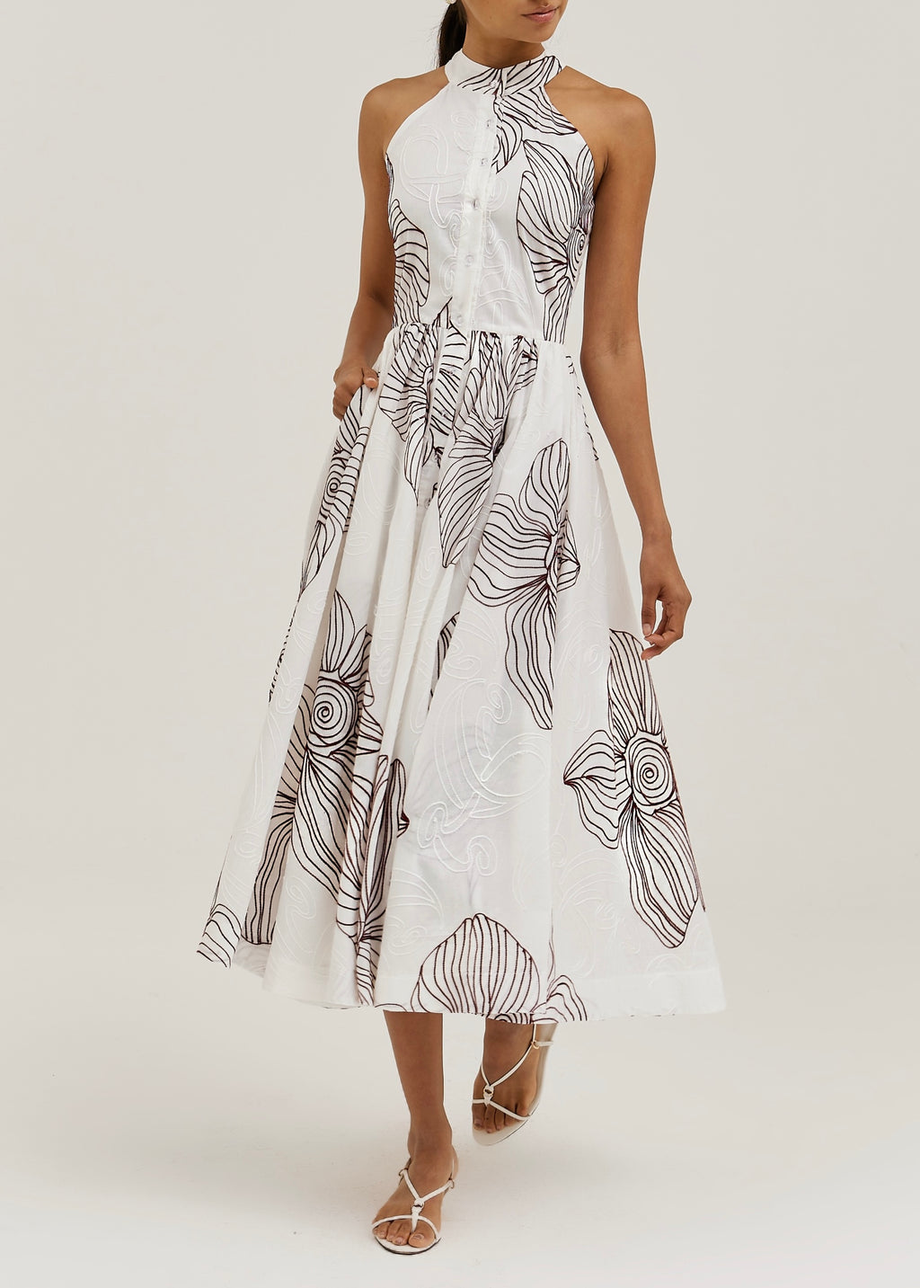 Tillie Embroidered Day Dress | White/Merlot