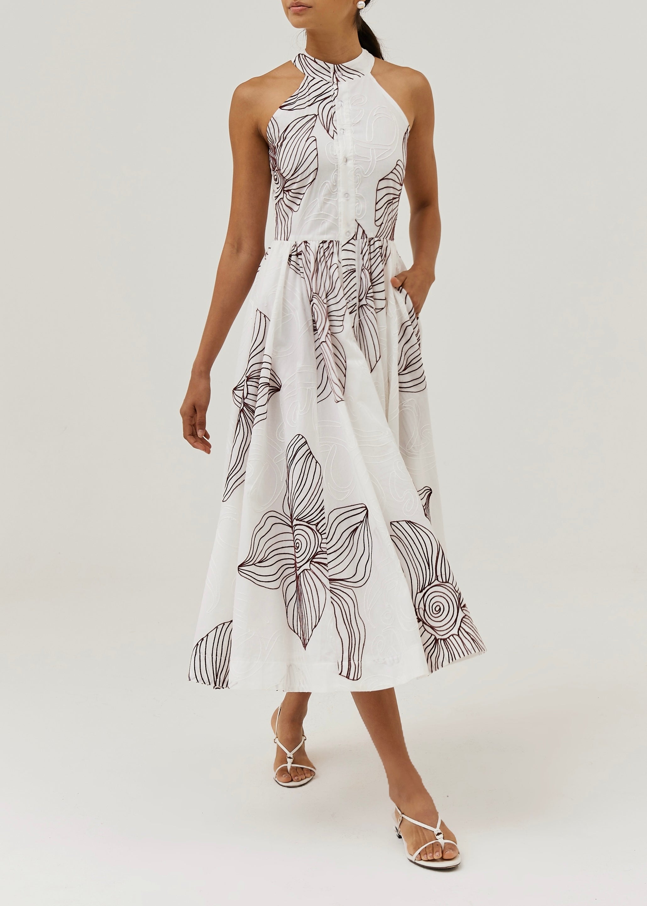 Tillie Embroidered Day Dress | White/Merlot