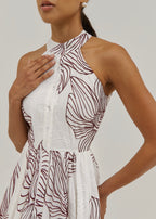 Tillie Embroidered Day Dress | White/Merlot