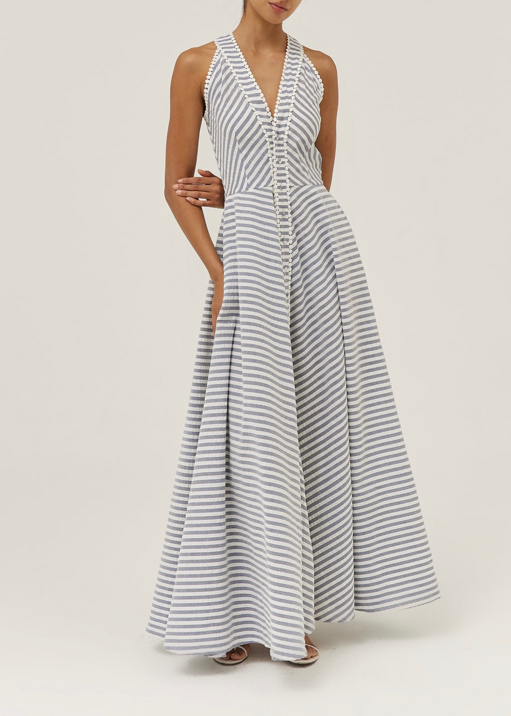 Tania Riviera Stripe Cotton Maxi Dress | Navy/White