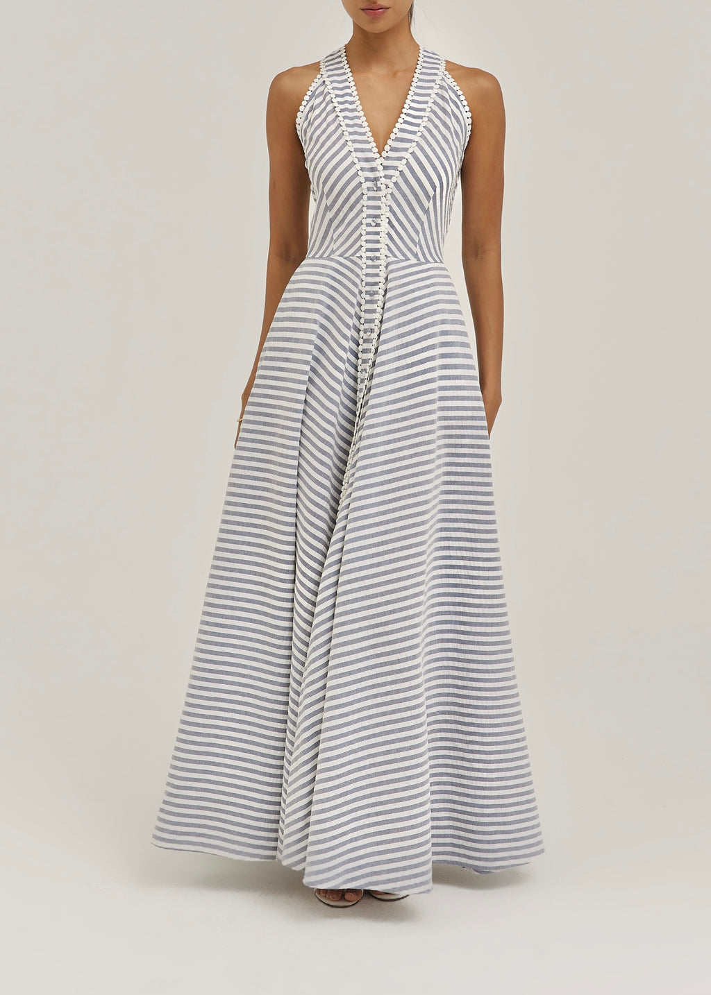 Tania Riviera Stripe Cotton Maxi Dress | Navy/White