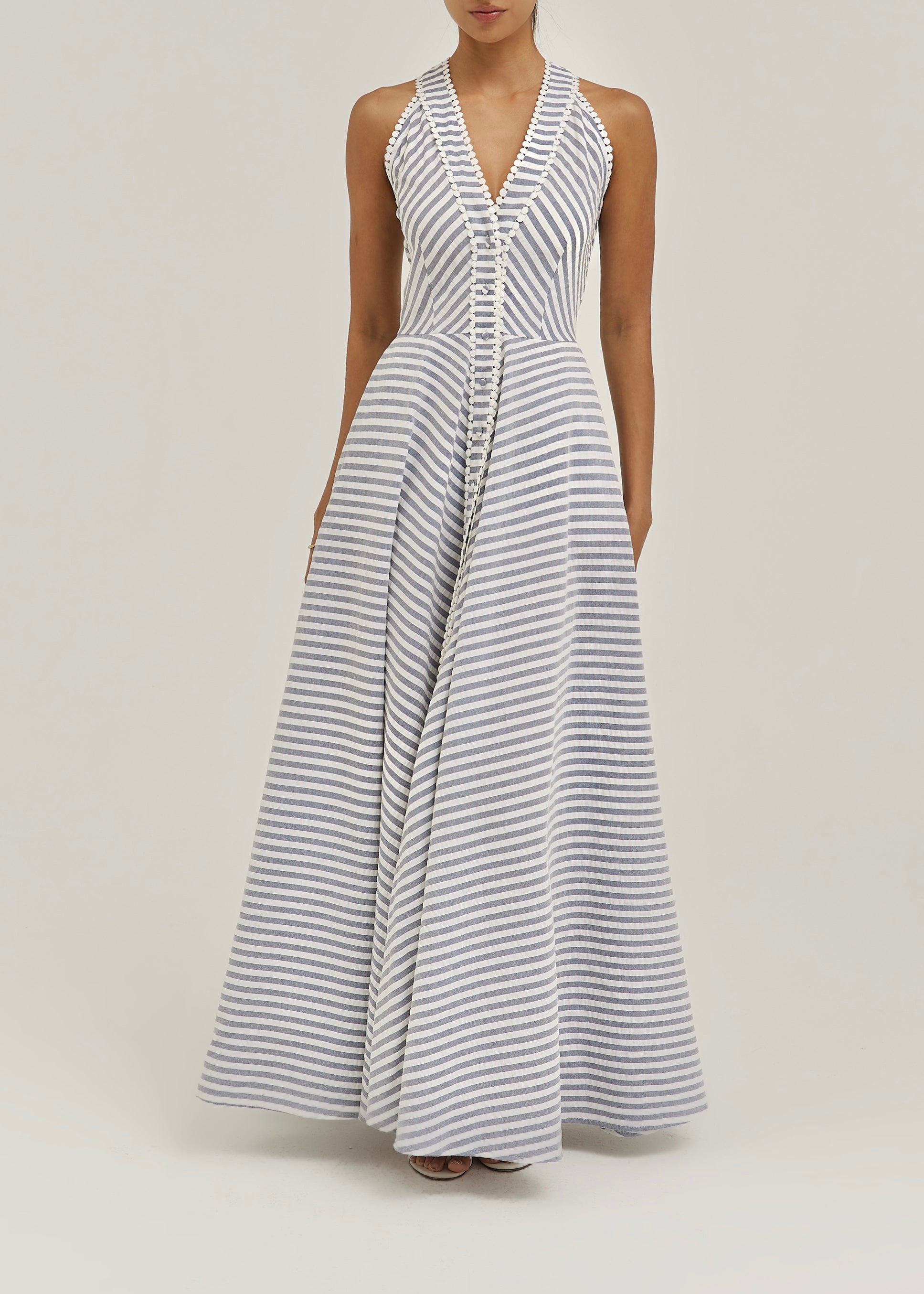 Tania Riviera Stripe Cotton Maxi Dress | Navy/White