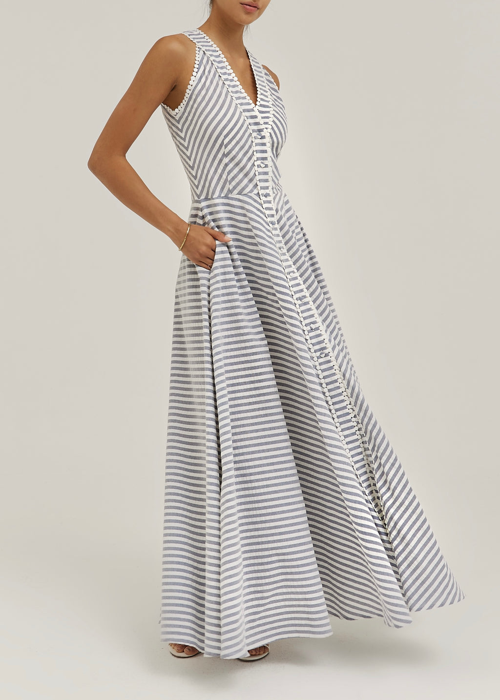 Tania Riviera Stripe Cotton Maxi Dress | Navy/White