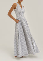 Tania Riviera Stripe Cotton Maxi Dress | Navy/White