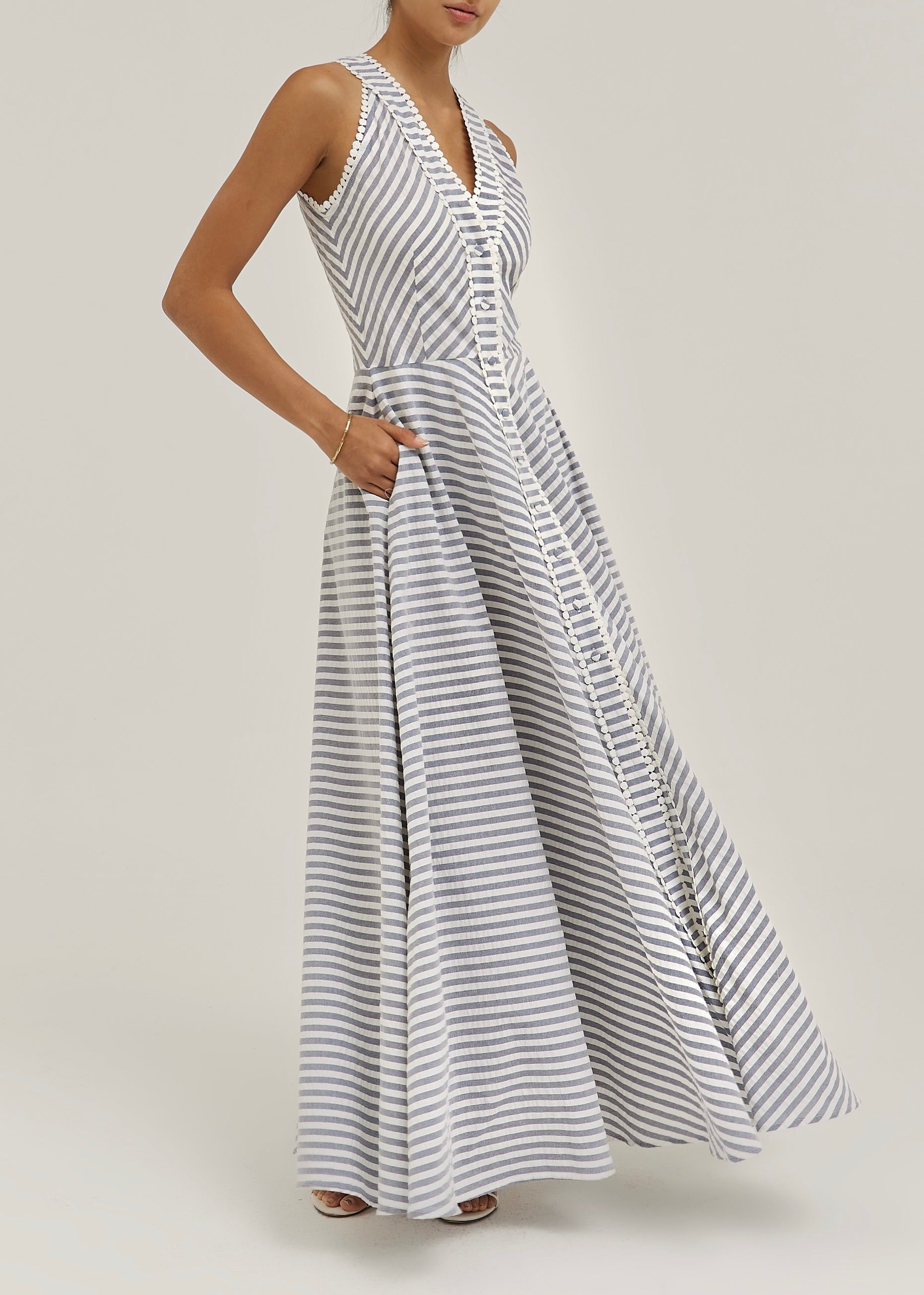 Tania Riviera Stripe Cotton Maxi Dress | Navy/White