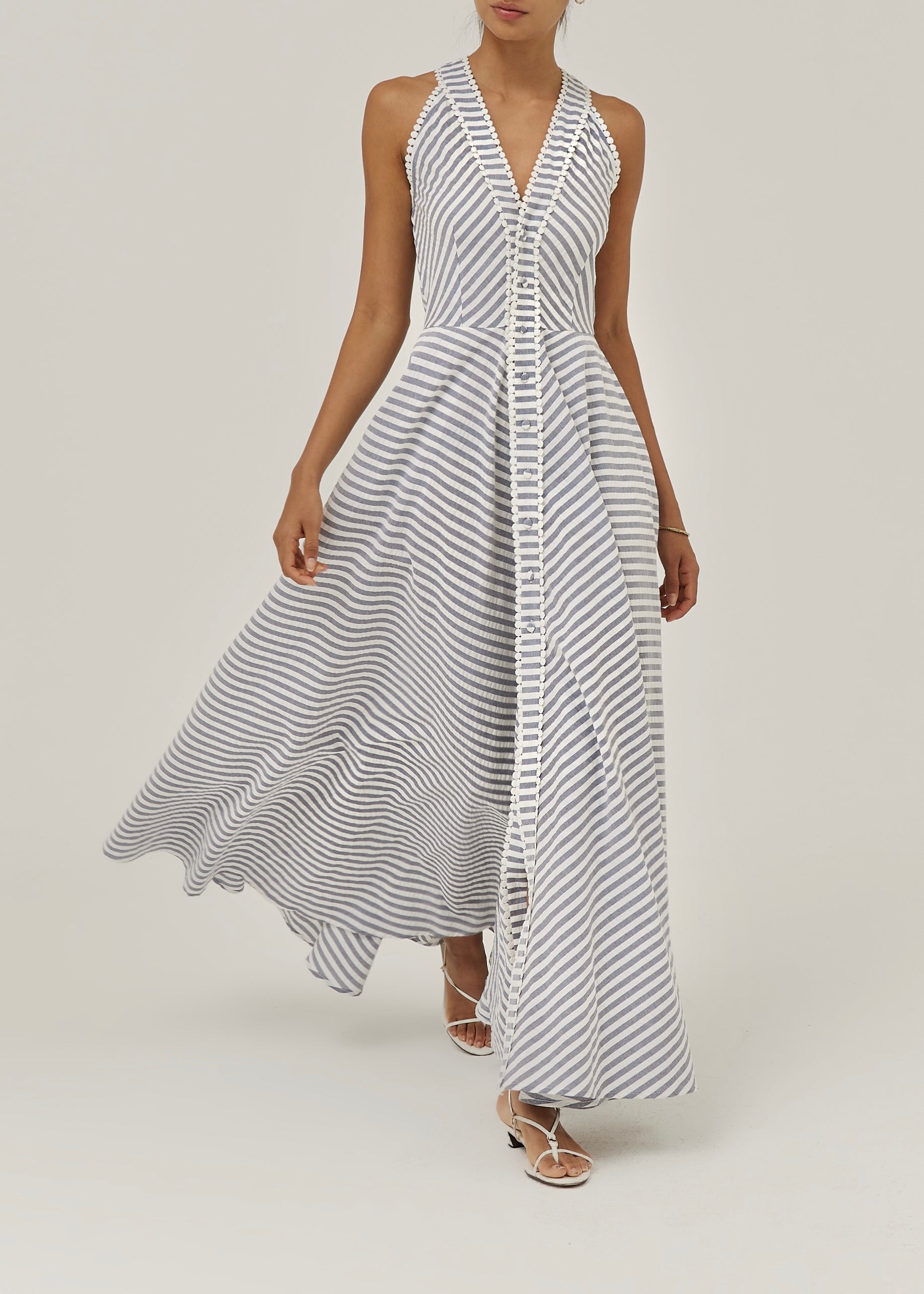 Tania Riviera Stripe Cotton Maxi Dress | Navy/White
