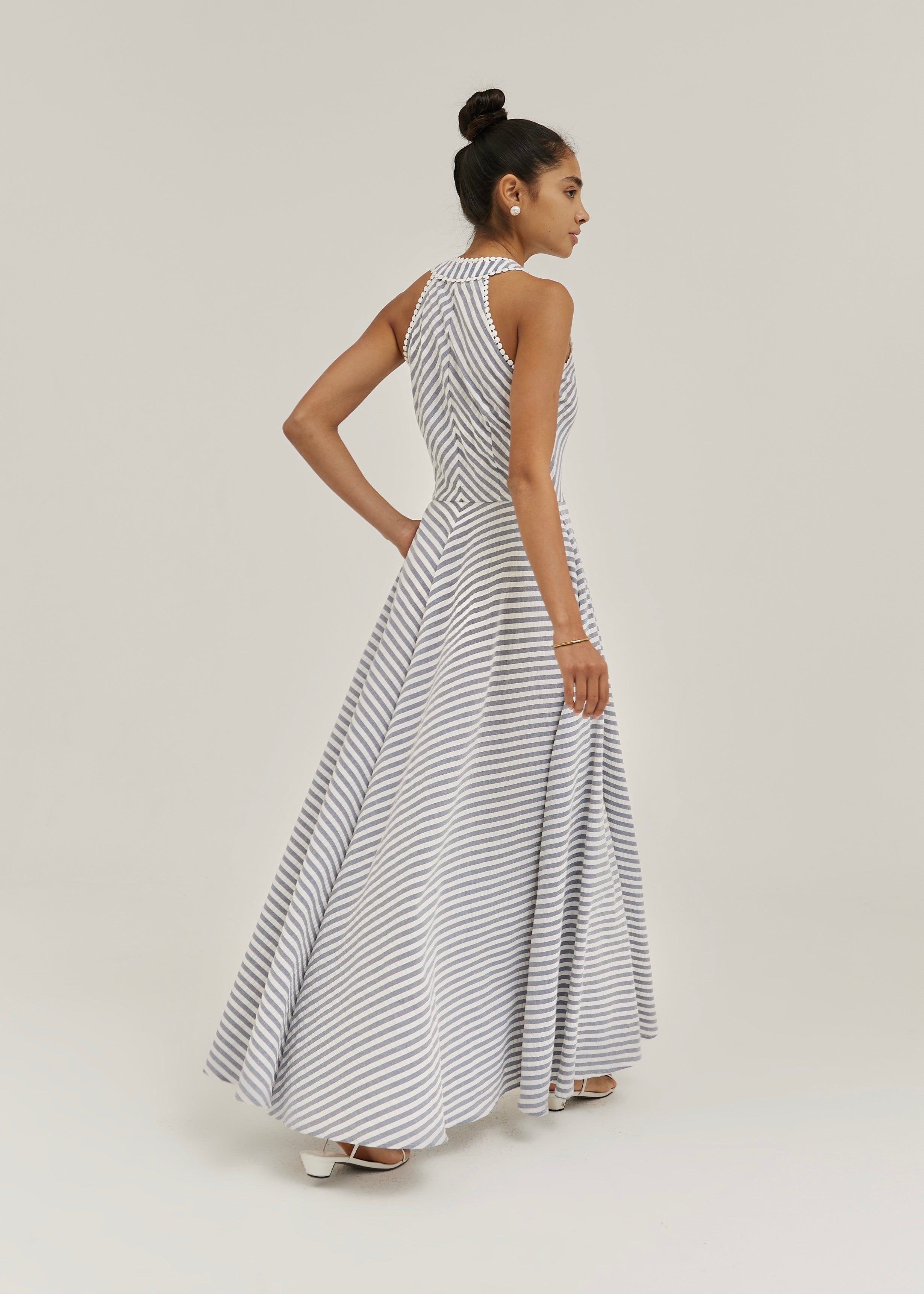 Tania Riviera Stripe Cotton Maxi Dress | Navy/White