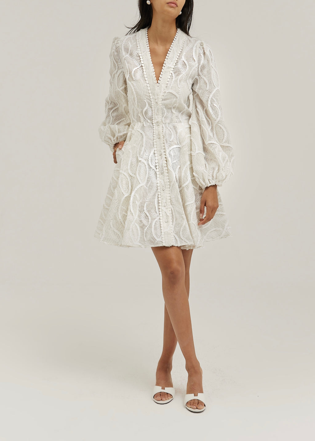 Una Stripe Applique Detail Fit & Flare Resort Dress | White
