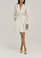 Una Stripe Applique Detail Fit & Flare Resort Dress | White