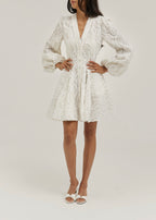 Una Stripe Applique Detail Fit & Flare Resort Dress | White