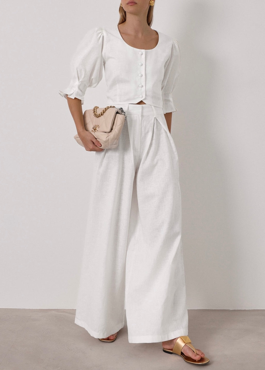 Ellina Timeless Wide Leg Linen Trouser | White